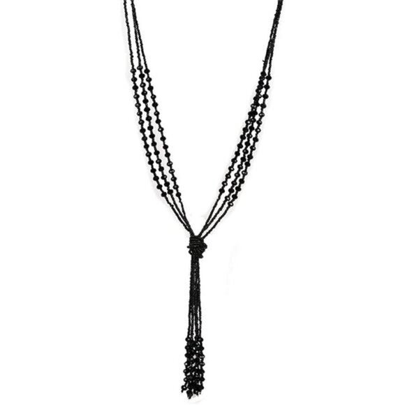 Vintage Style Charcoal Black Long Multitier Beaded Womens